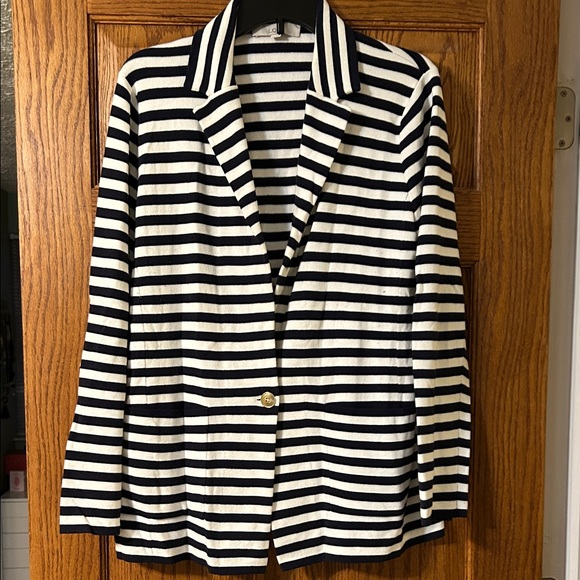 LOFT Navy and White Striped Blazer - Picture 1 of 8